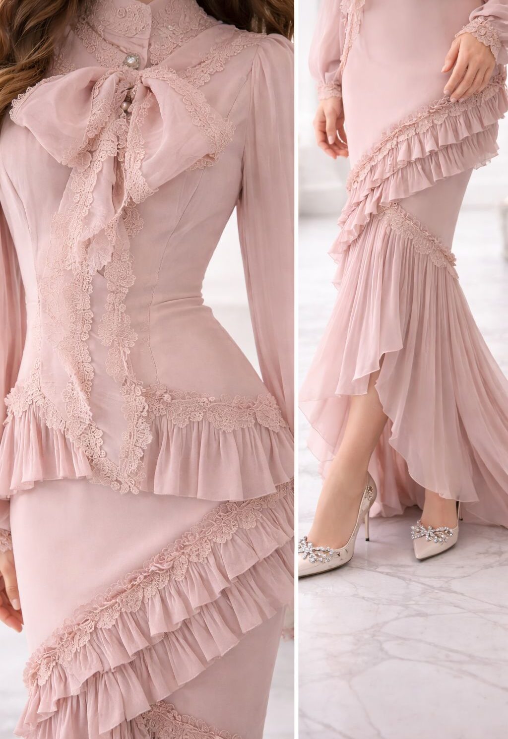 Blush Lace Ruffle Couture Set